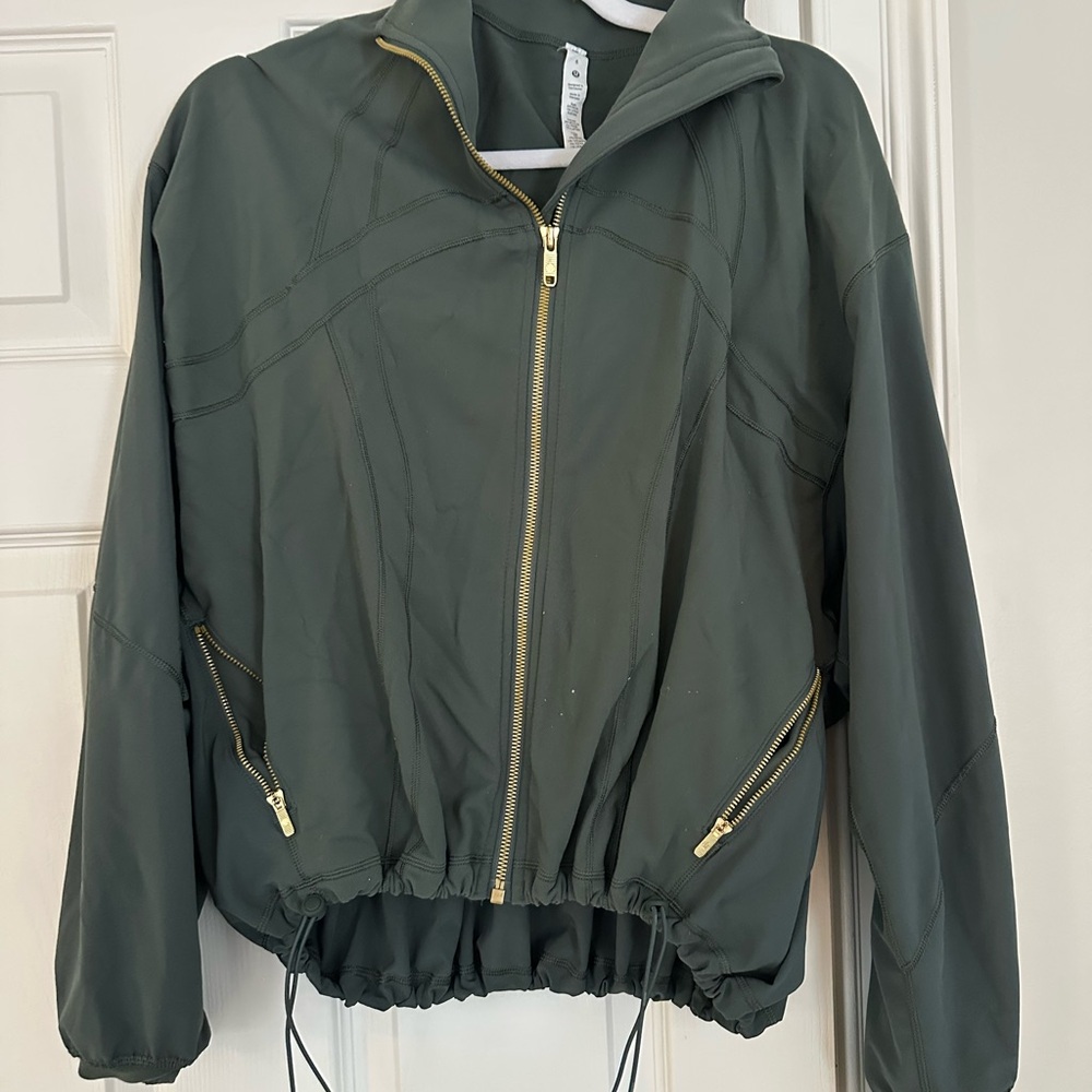Lululemon Women's Green Jacket with Gold Accents